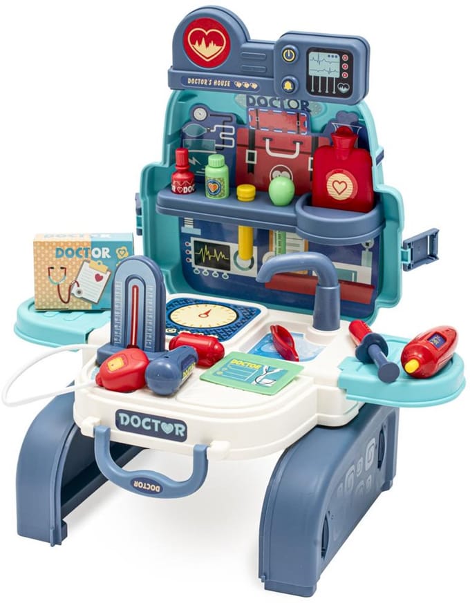 Baby Mix doktersset 3-in-1 rugzak blauw - Speelgoeddoktersset