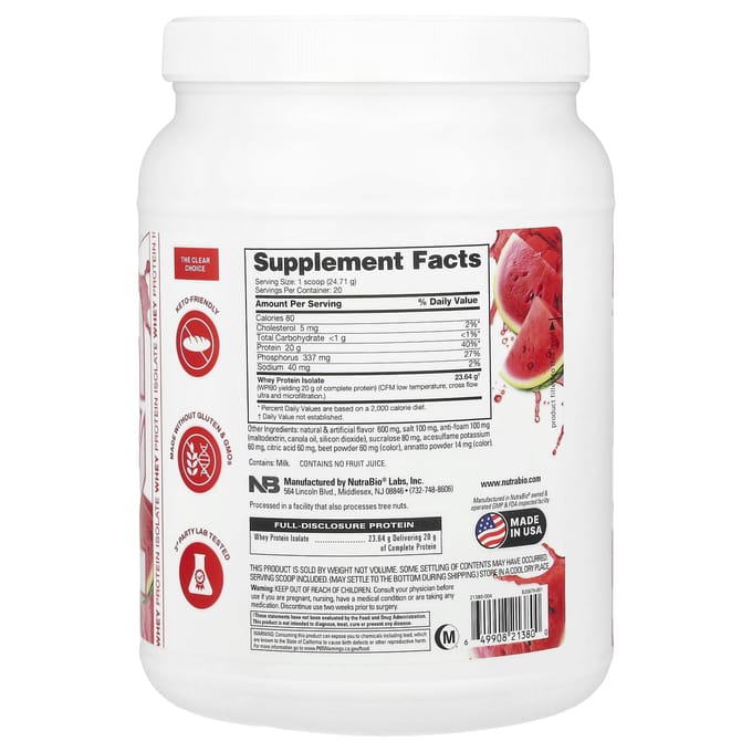 NutraBio Clear Whey Protein Isolate - Watermelon Breeze - 500 gr