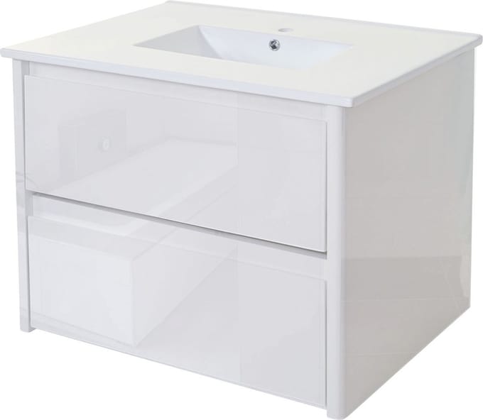 Wastafel + badmeubel MCW-B19, wastafelmeubel badkamer, hoogglans 50x80cm ~ wit