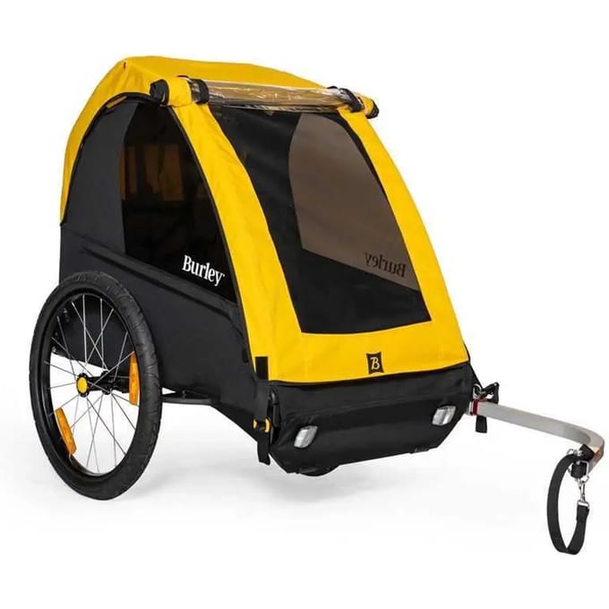 Burley Bee Double Fietskar – Fietskar voor Kinderen – Fietskar 2 Kinderen – Inklapbaar – Cargo Trailer – Geel Zwart