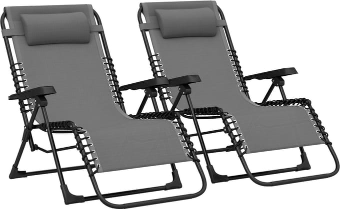 Outsunny Zero-gravity Stoelenset - Textiel - 90x65x112cm - Grijs