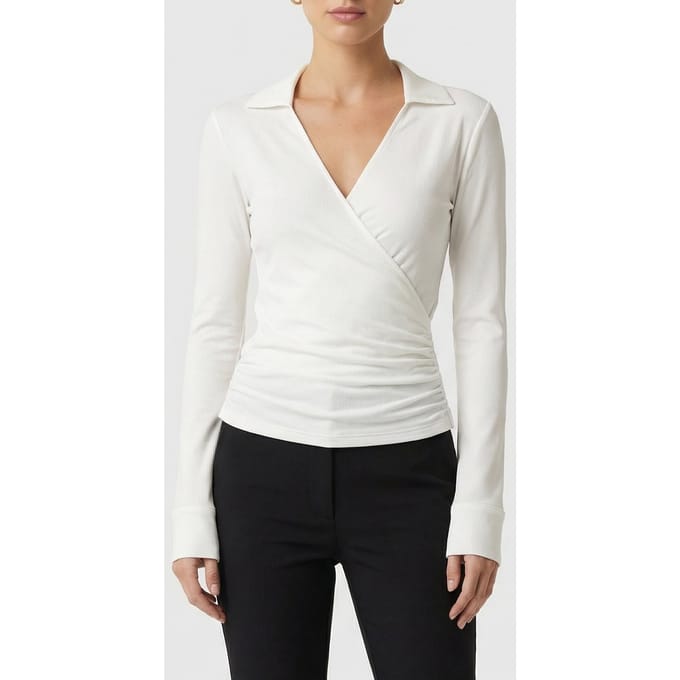 GUESS Marciano By  Ilary Wrap Ls Top Macadamia Taglia: S | Maglie a manica lunga Outlet | Donna