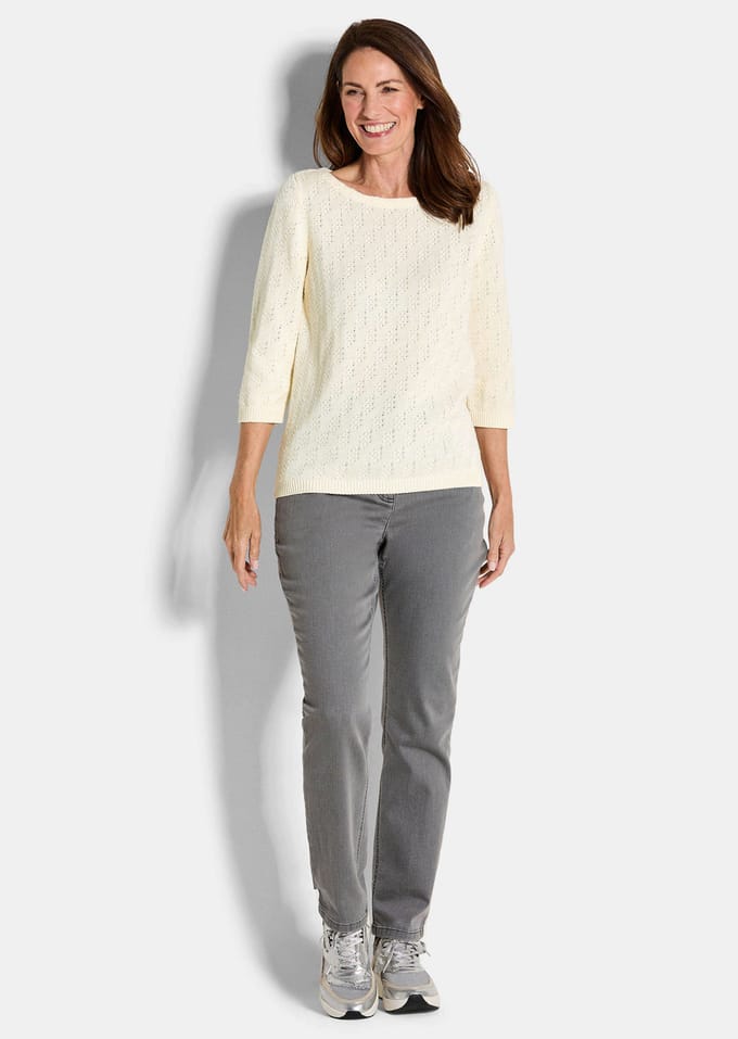 Katoenen pullover met 3/4-mouwen - gebroken wit - Gr. 50 van Goldner Fashion