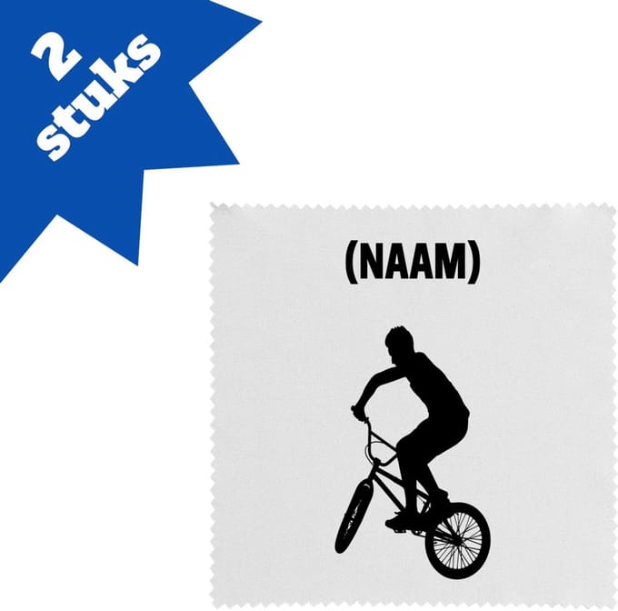 Akyol - bmx met eigen naam brillendoekjes - Sport - fietser - fiets - 17,8 bij 17,8 cm - 2 stuks