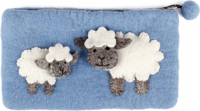 Portemonnee Schaapjes Blauw Vilt - 20x11cm