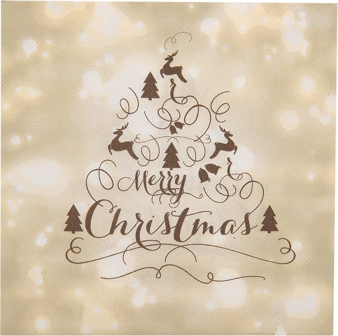 Clayre & Eef Servetten Papier Set van 20 33x33 cm Beige Papier Kerst
