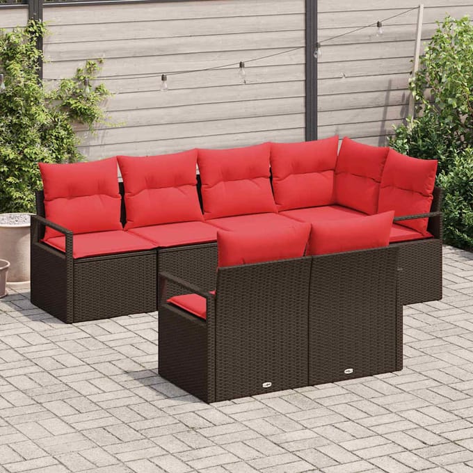 vidaXL - Tuinbank - Set - 7 - st - Bruin - en - Rood - poly - rattan