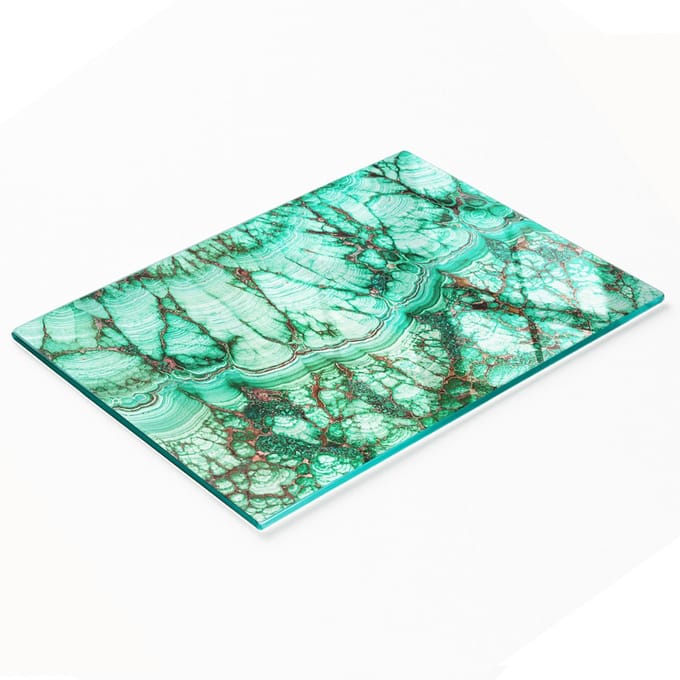 Decoratieve keukensnijplank, gehard glas, malachiet, 80x52 cm