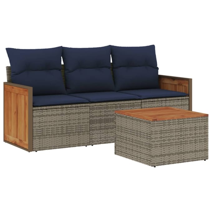 vidaXL - 4-delige - tuinbankset - met - kussens, - grijs - polyrotan