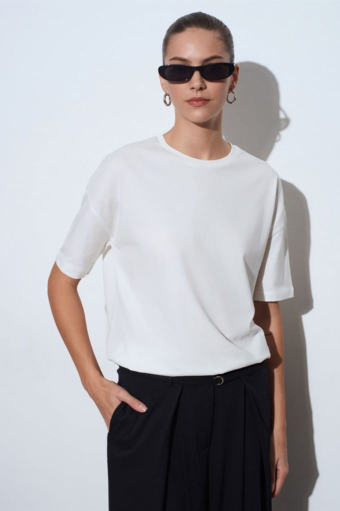 Dames Katoenen Crew Neck T-Shirt