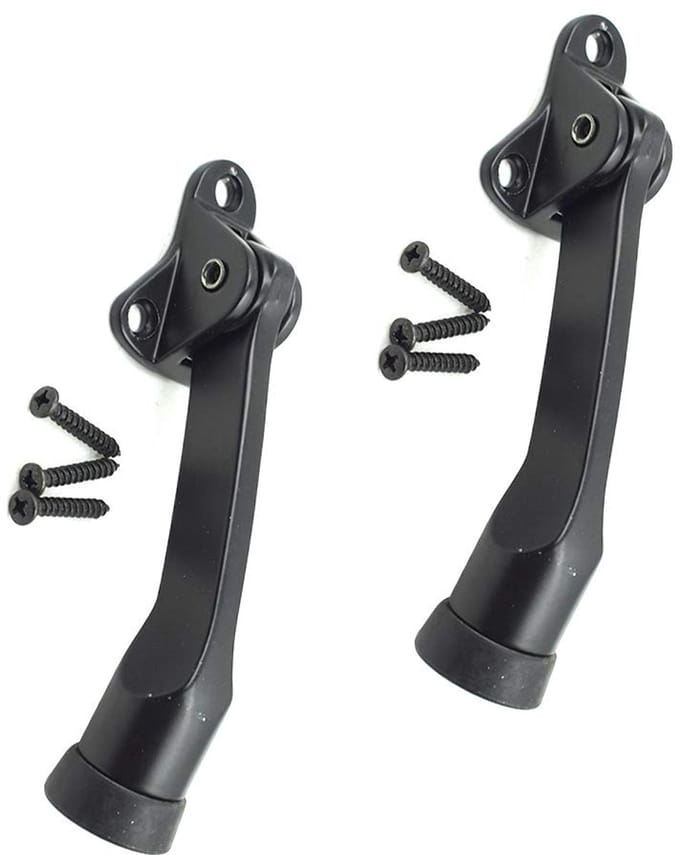 2 stuks Deurstopper - Sterke deurstopper - Met antislip rubberen punt - Deurstopper - Stevige Deurstopper - RVS - Voor Zware Deuren - Verstelbaar - Deurbescherming - Deurklink Bescherming - 13CM - Zwart