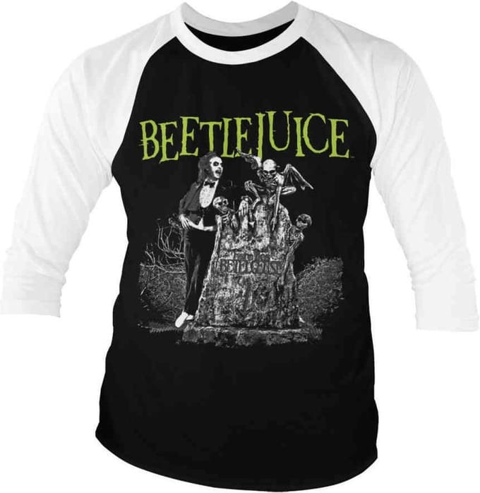 Beetlejuice Raglan top -S- Headstone Zwart/Wit