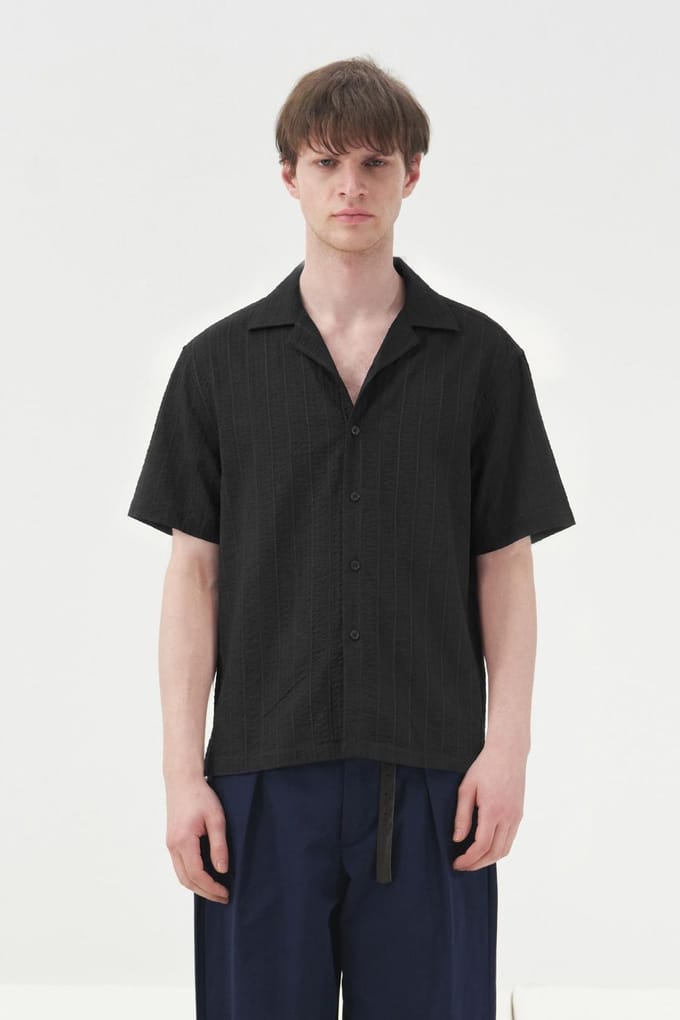 Korte Mouwen Textured Katoenen Shirt