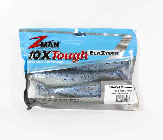 Zman zacht kunstaas Diezel MinnowZ 7 Inch 3/Pack Pearl Blue Glimmer (1983)
