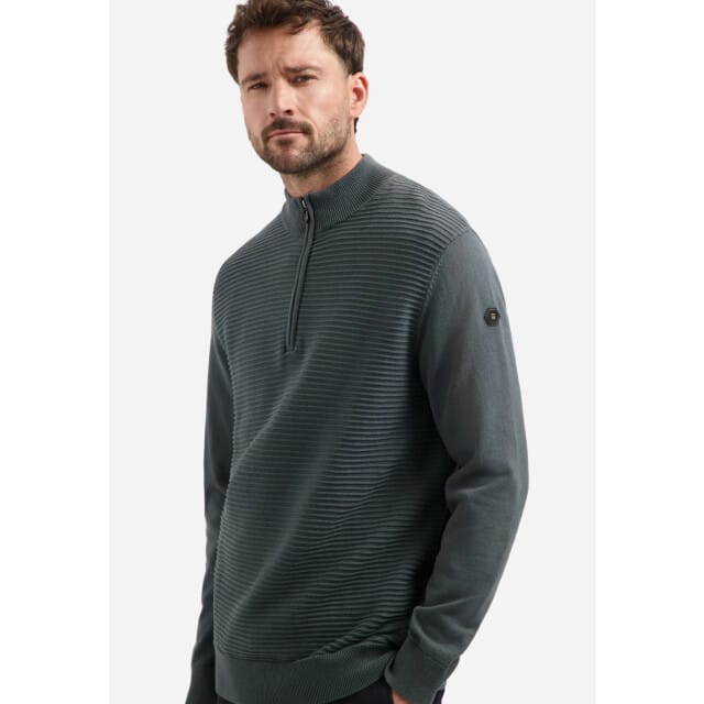 No Excess Pullover half zip mix match knit dark steel