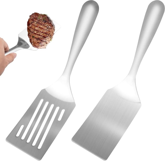 Set van 2 RVS Grillspatels, Slotted Spatula en Mini Serveerspatel voor de Keuken en Barbecue