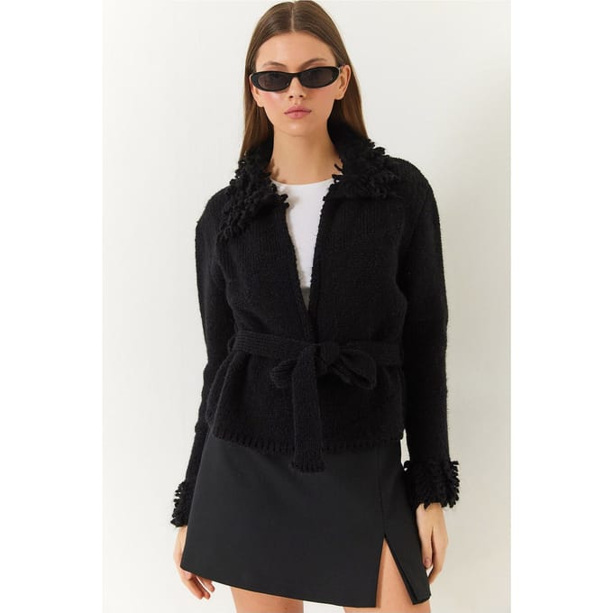 Fleurige Striksluiting Sjaalkraag Cardigan