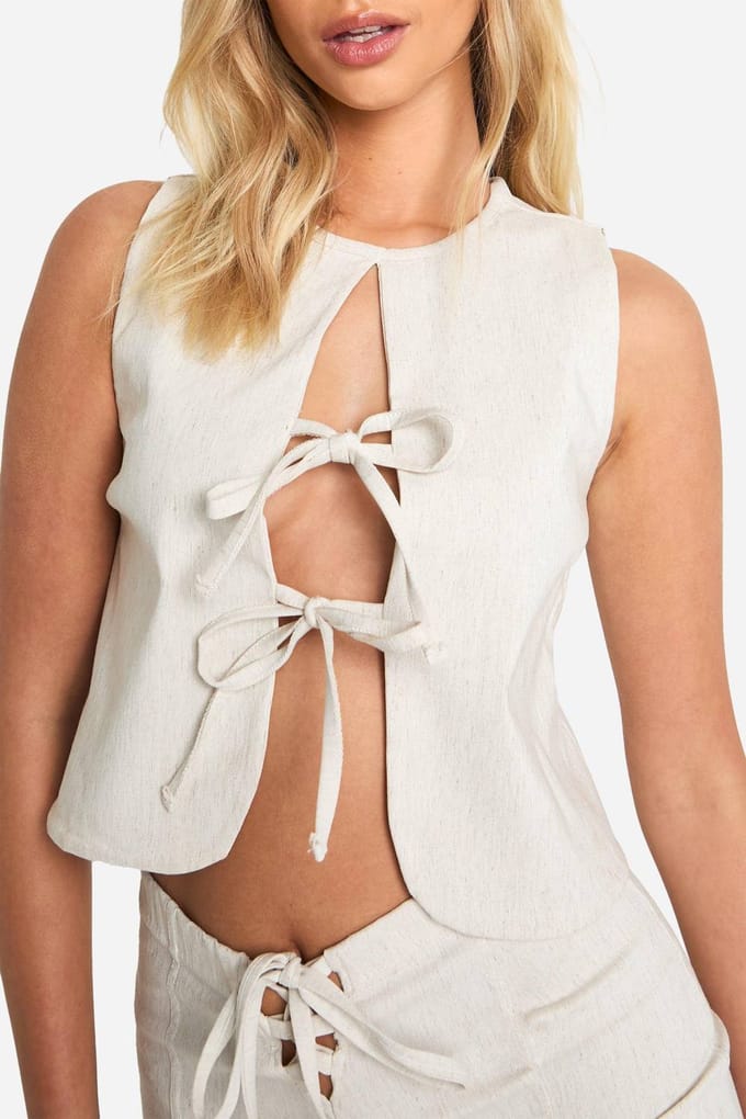 boohoo Dames Bengaline Vest met vetersluiting | Steen | Maat: 42