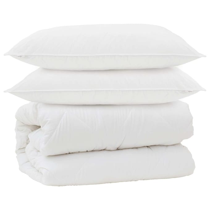vidaXL - Dekbed - met - Kussens - met - kussen - 3 - st - Wit - Microvezel