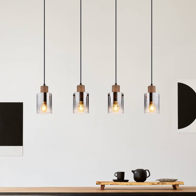 Globo Hanglamp Underwood, lengte 105 cm, bruin/rookgrijs, MDF