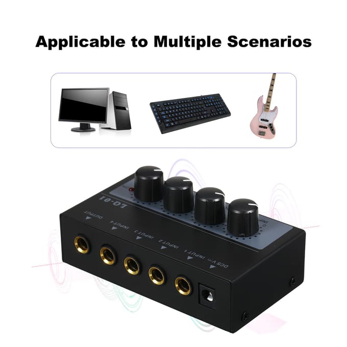 Mélangeur 4 canaux à très faible bruit, 4 entrées 1 sortie DC 5V, Mini mélangeur Audio Portable, Microphone, guitare US Plug