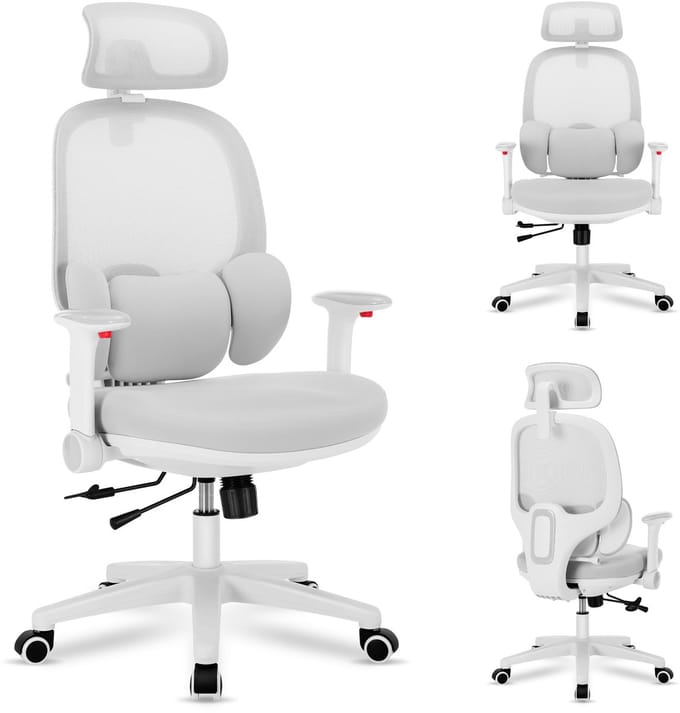 Mark Adler Junior 6.3 Grey - Ergonomische Kinderbureaustoel met 3D Lendensteun - en Verstelbare Rugleuning en Hoofdsteun - Grijs