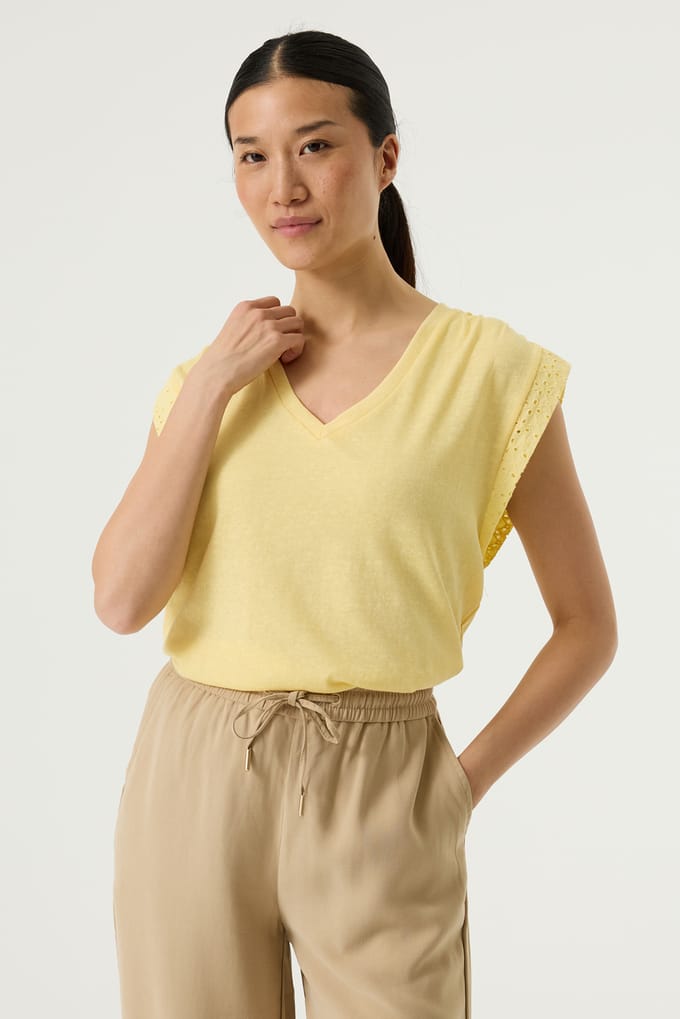 GARCIA Dames Effen T-shirt Geel Korte mouw