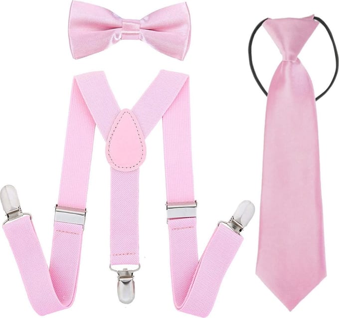 Fako Fashion - Kinder Bretels, Vlinderstrik & Stropdas - Set - Roze