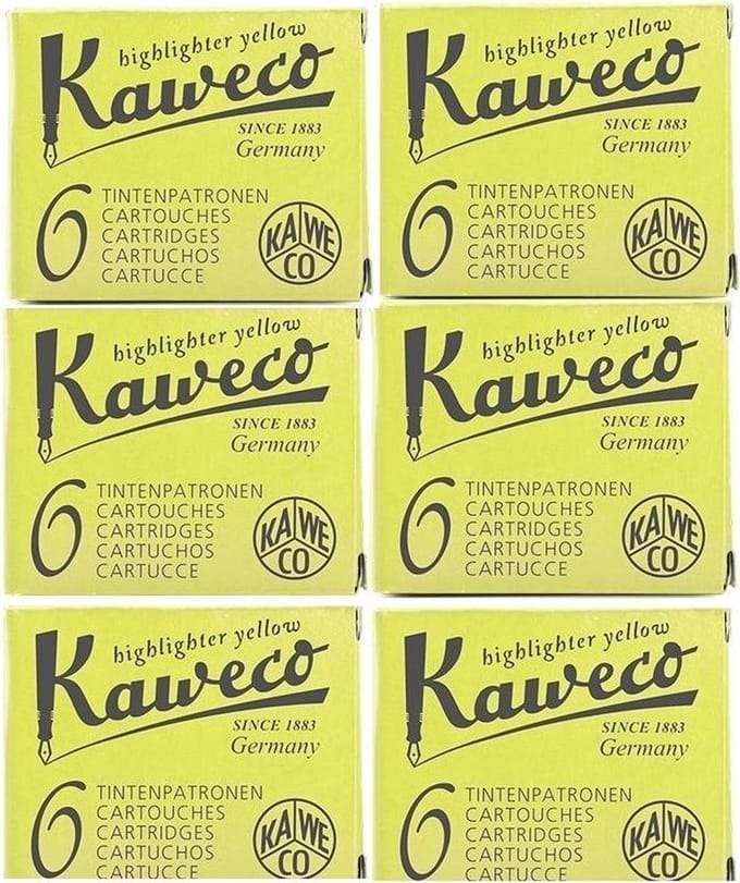 Kaweco Vulpen vullingen Geel, Highlighter Yellow, 6 doosjes