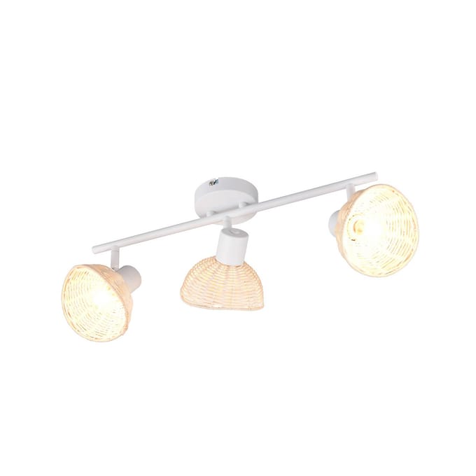 Reality Leuchten Plafondlamp Calvi, wit, rotan naturel, lengte 59 cm, 3-lamps.