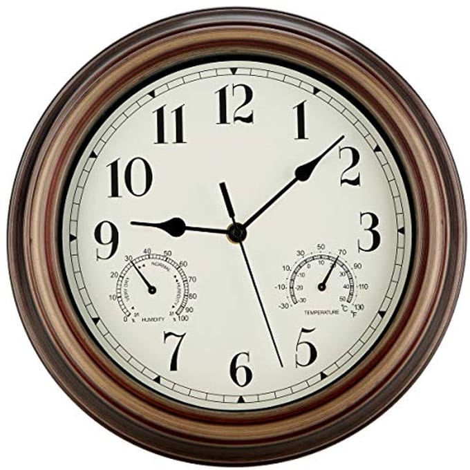 12 Inch Muurklok met Thermometer - Waterdichte Batterijklok