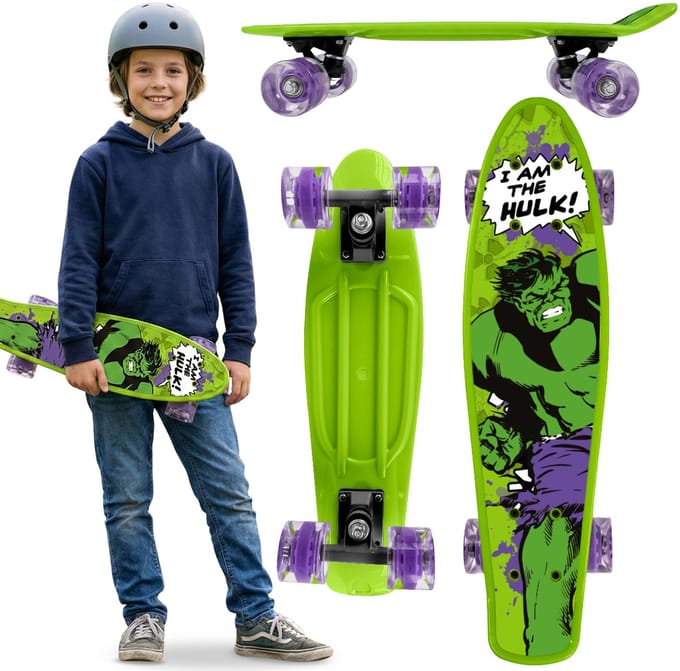 MARVEL Avengers HULK Kinder fish skateboard 55 cm, antislip board, stabiel van 20-50 kg