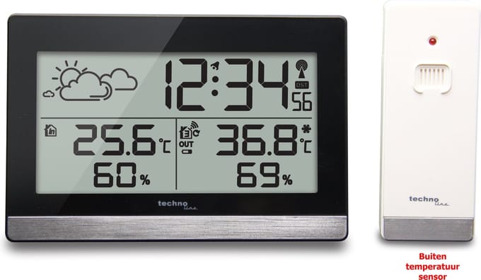 Technoline WS9255 KLOK / WEKKER met TEMPERATUURWEERGAVE en WEERSTATION