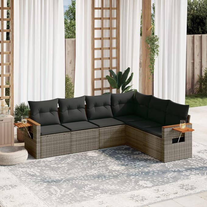 vidaXL - 6-delige - Loungeset - met - kussens - poly - rattan - grijs