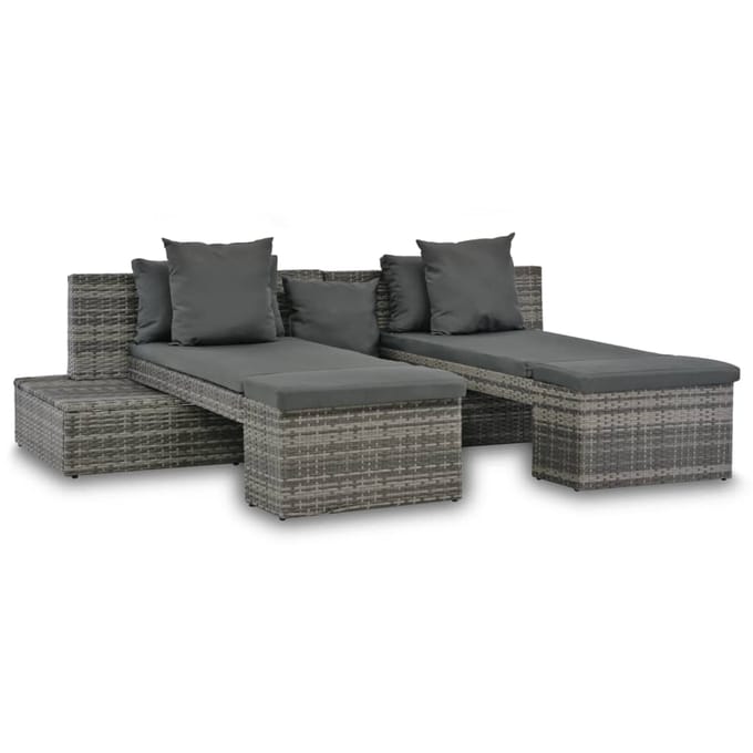 vidaXL - 4-delige - Loungeset - met - kussens - poly - rattan - grijs