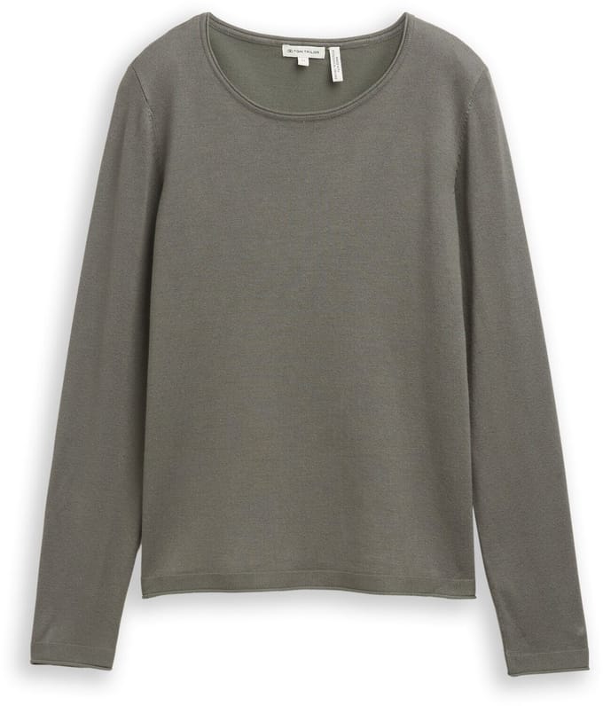 Tom Tailor - Basic gebreide trui met ronde hals - Maat XS - cloudy green