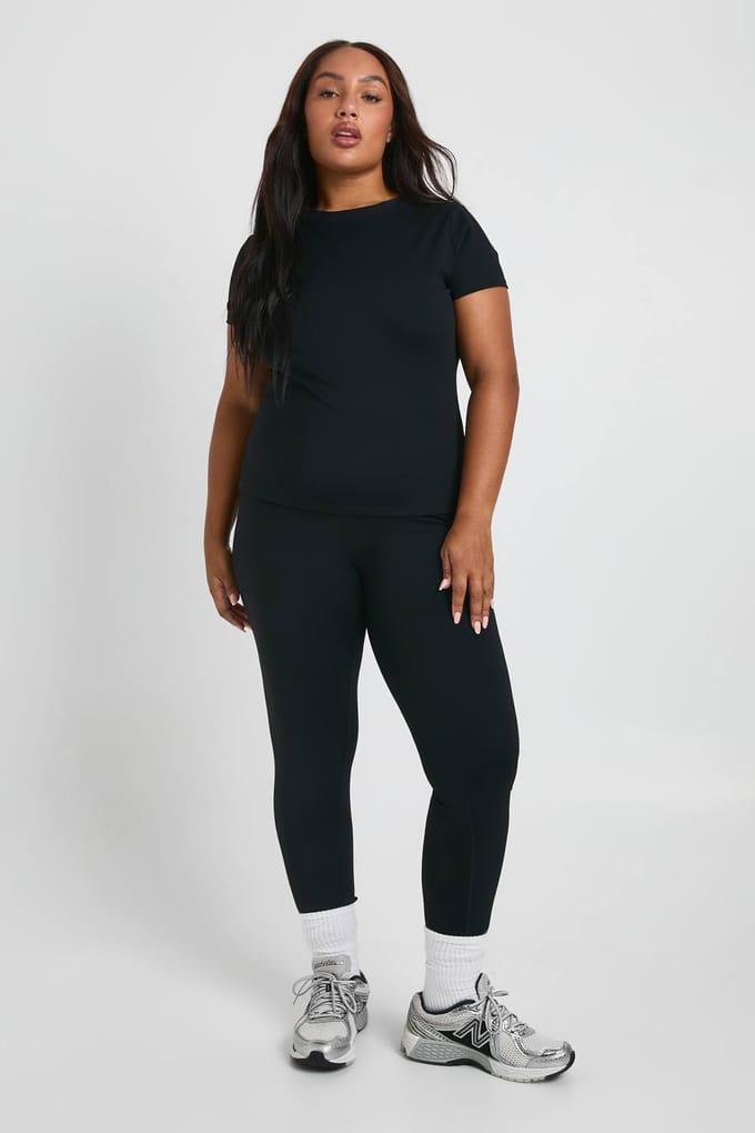 boohoo Dames Plus Superzachte sculpting legging met naaddetail | Zwart | Maat: 46