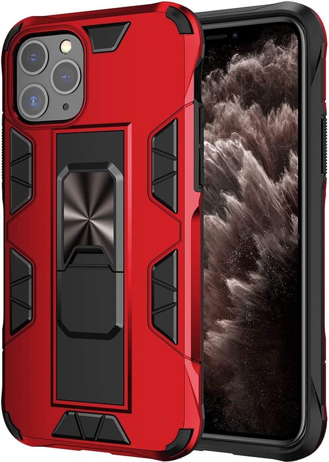 HB Hoesje Geschikt voor Apple iPhone 11 Pro Rood - Magnetic Kickstand Armor Case