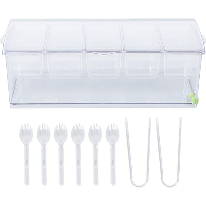 IJsgekoelde Condimentserver Plastic Opbergbak Koude Voedselcontainer Transparante Sauscaddy Serveerschaal white