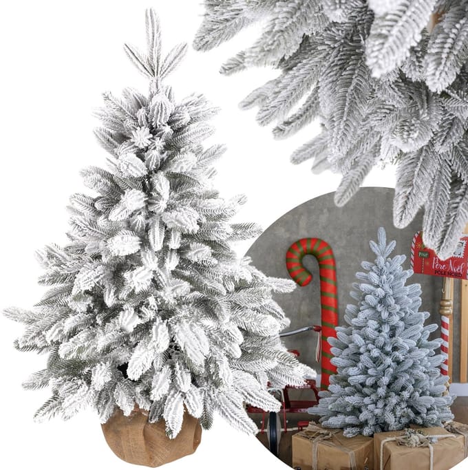 Kunstkerstboom Scandinavische spar, dichtbegroeid, besneeuwd, in een pot van 80 cm