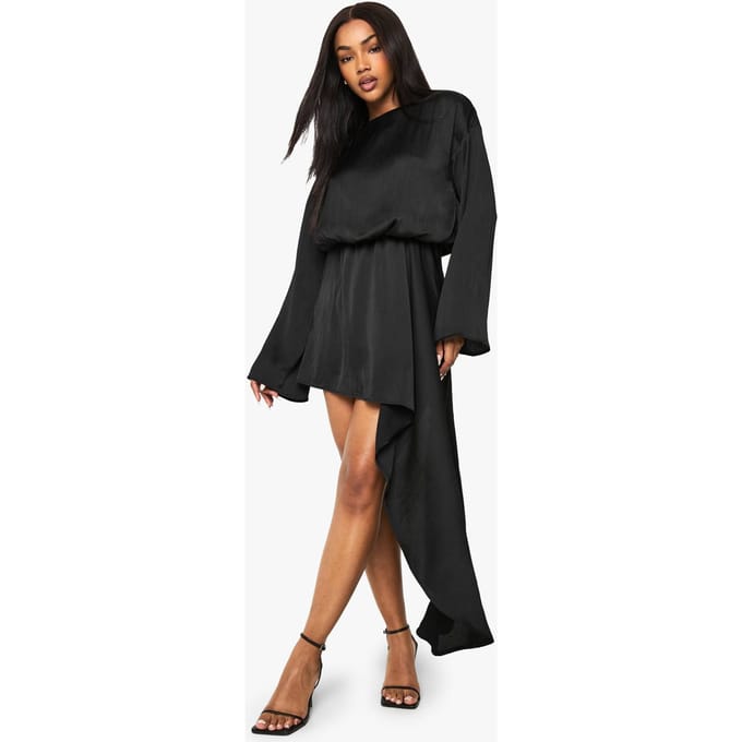 boohoo Dames Mini-jurk met boothals en blouson-drape | Black | Maat: 8