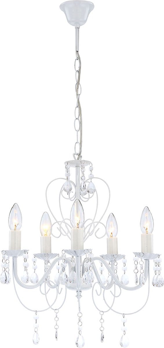 Kroonluchter Globo Pinja LED - Metaal/Wit met heldere acrylkristallen - 5 lichts