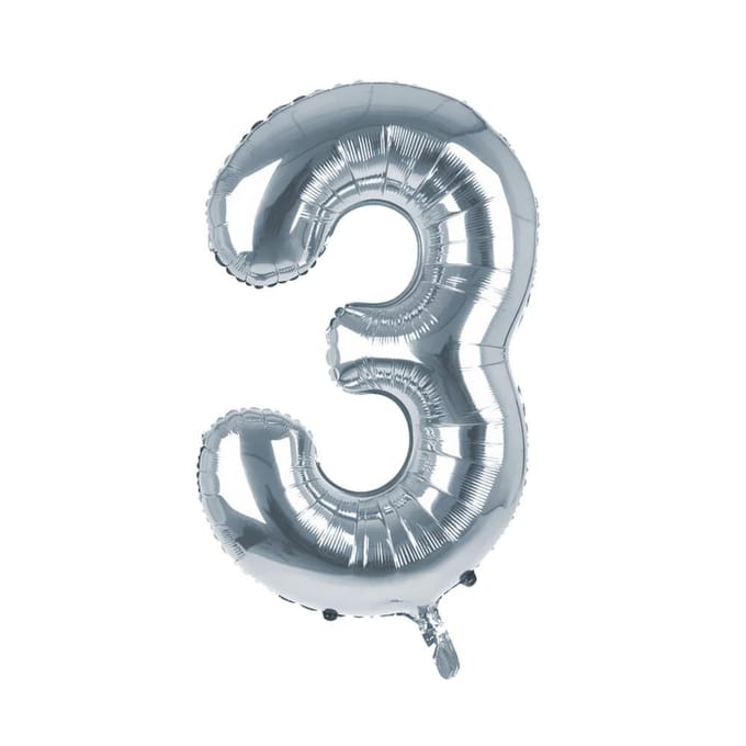 Cijfer Ballon '3'  Zilver (100CM)