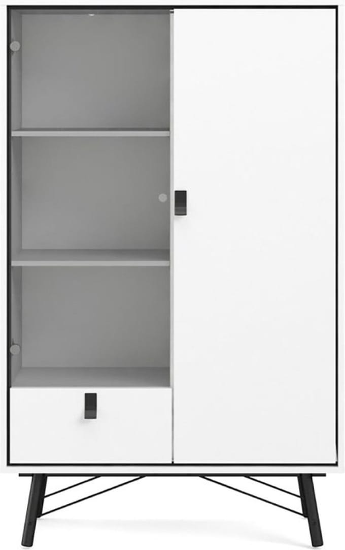 Rye vitrinekast 1 glazen deur, 1 deur, 1 lade mat wit.