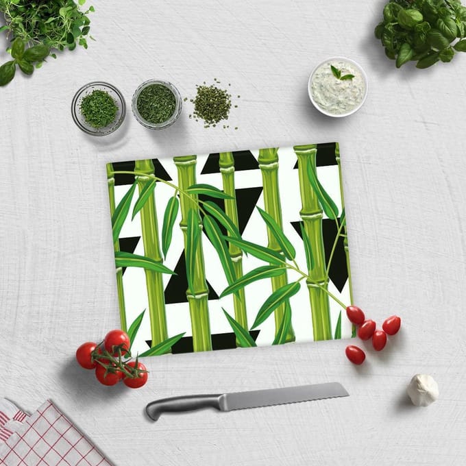 Bamboe Patroon Tempered GlasSnijplank 29cm x 34cm - Glassnijplank