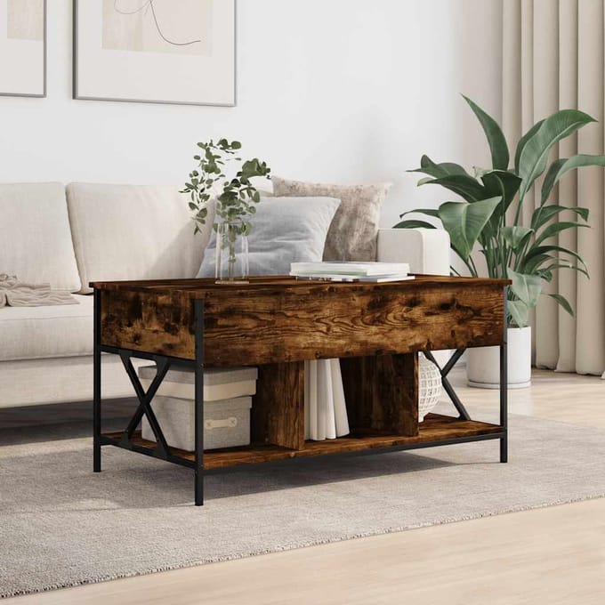 vidaXL - Salontafel - 100x55x50 - cm - bewerkt - hout - en - metaal - gerookt - eiken