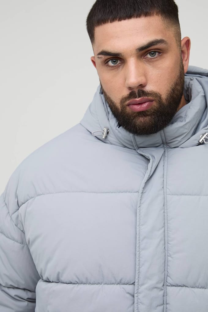 Plus Boxy Gerimpelde Nylon Puffer in Lichtgrijs | Light Grey | Size 2XL