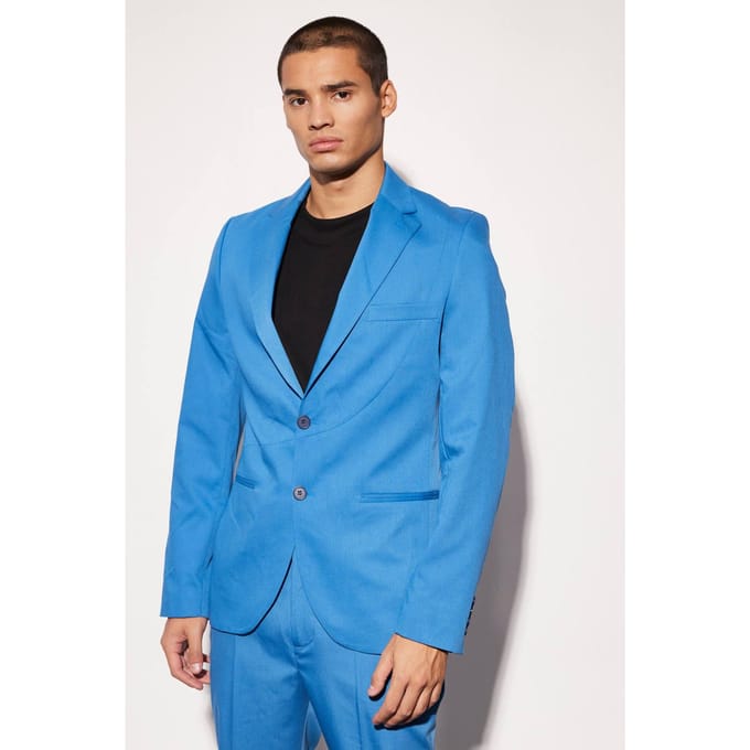 Slim Fit Curved Seam Detail Suit Jacket | Marine Blue | Size 48