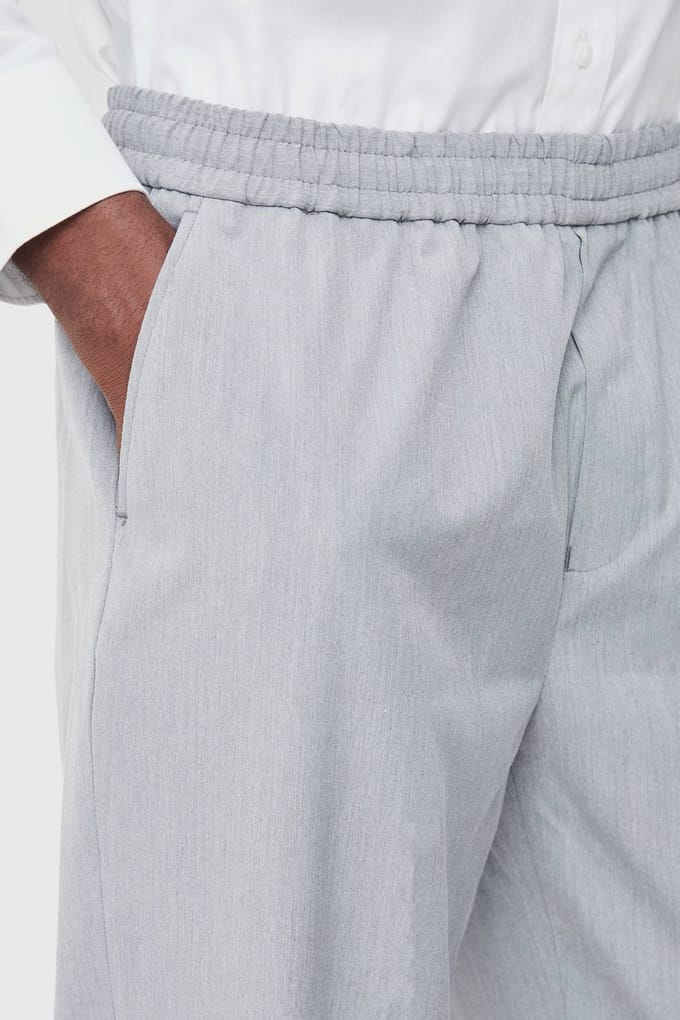 Elastic Waist Straight Fit Tailored Trousers | Grey | Size 40