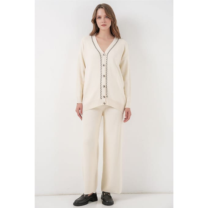 V-hals cardigan en wijde broek set